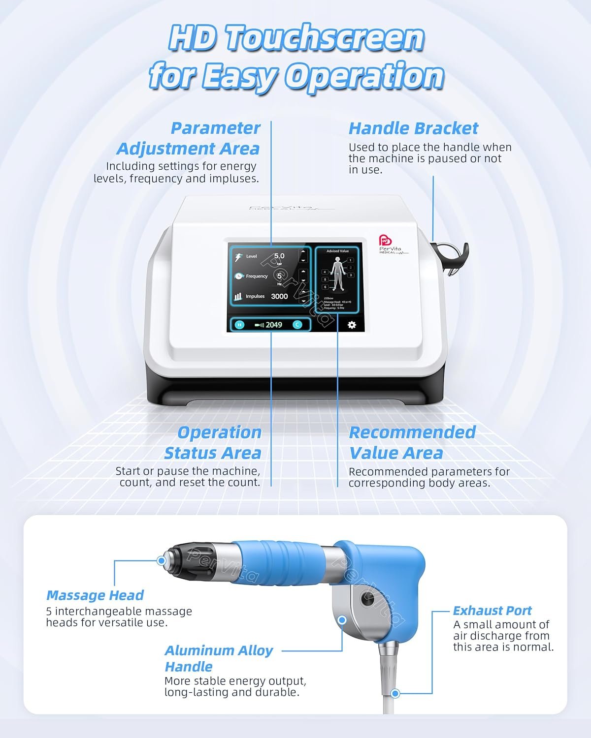 Extracorporeal Shock Wave Therapy ESWT Machine for Joint and Muscle Pain Relief, Muscle and Bone Tissue Regeneration, Painless, Non-Invasive, No Side Effects, PSP20 - 图片 2