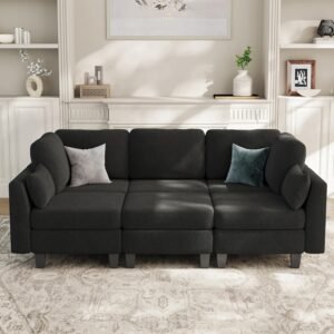 Sectional Sleeper Sofa, 6 Seaters Modular Sleeper Sofa Couch, Comfy Sectionals Couches Bed, Convertible Sofas with Ottomans, Modular Sectional Couches for Living Room, Dark Grey